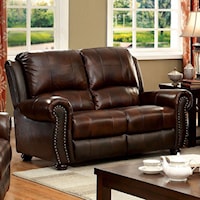 Traditional Faux Leather Loveseat with Nailhead Trim