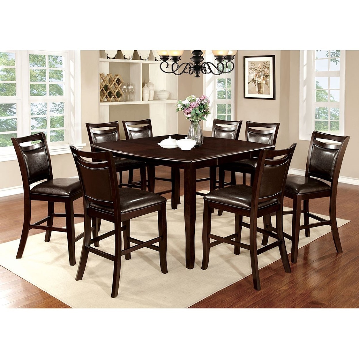 Furniture of America Woodside II Table + 8 Side Chairs