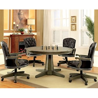 Round Game Table with Interchangeable Top and 4 Faux Leather Chairs