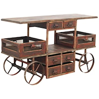 Vinters Solid Wood Antique Red Cart with Wheels