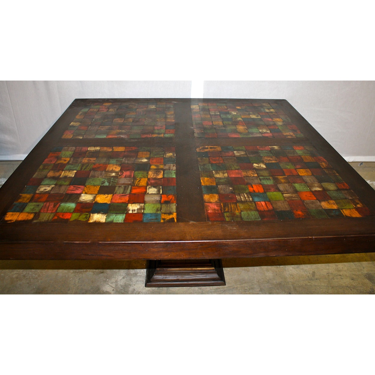 Furniture Source International Wooden Mosaic Rectangular Pedestal Table