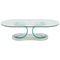 Contemporary Glass Coffee Table with Thick Tempered Glass Pedestal