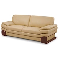 Modern Leather Sofa with Angled Arms and Wooden Base