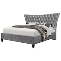 Upholstered Glam King Bed in Silver