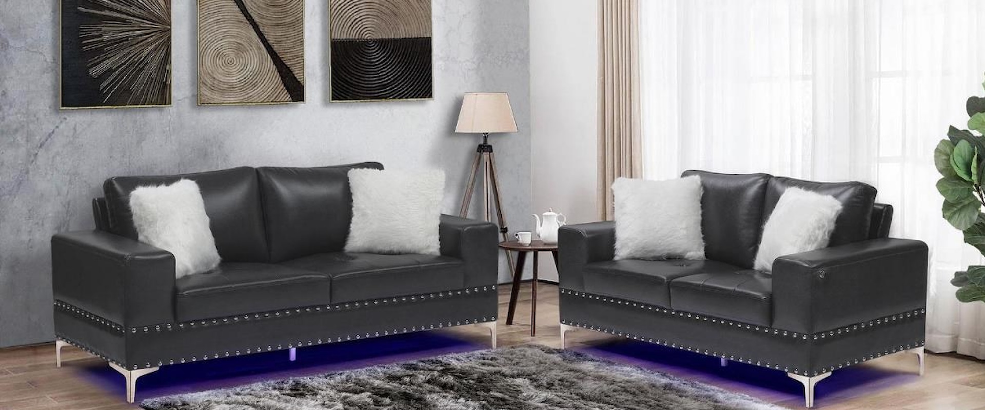 Sofa and Loveseat w/ LED & USB