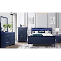 Charlie Queen Bed with Dresser and Mirror Royal Blue