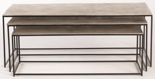 S/3 Sand Casted Nesting Cocktail Tables-Black Frame w/Nickel Top