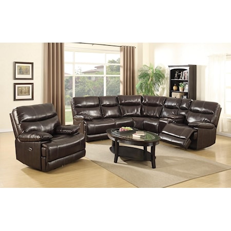 Three Power with Power Headrest Reclining Leather Match Sectional and Recliner Set