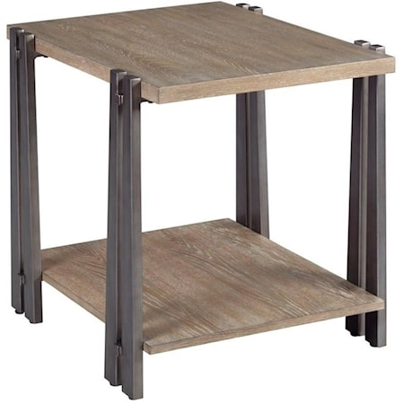 Contemporary Rectangular Wood and Metal End Table