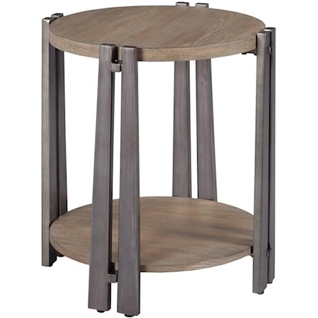 Contemporary Round Wood and Metal Accent Table