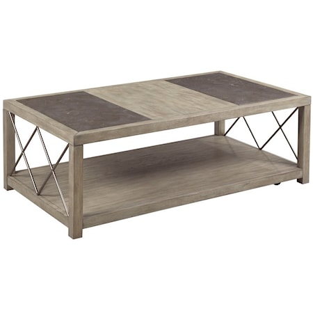 Transitional Rectangular Coffee Table with Stone Inset Top