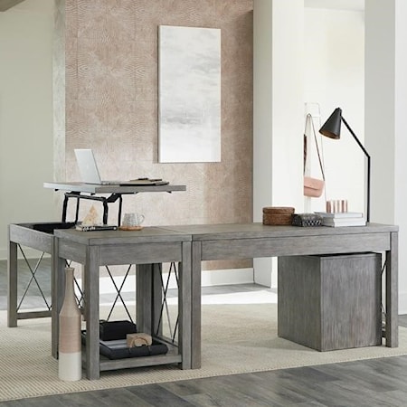 Transitional 4-Piece L-Shape Desk with Lift Top Desk
