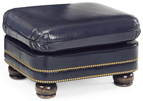 Traditional Ottoman with Bun Feet and Nailhead Trim