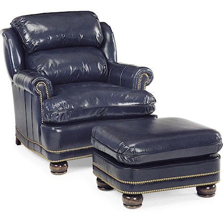 Traditional Chair and Ottoman with Nailhead Trim