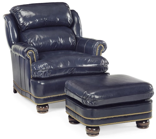Traditional Chair and Ottoman with Nailhead Trim