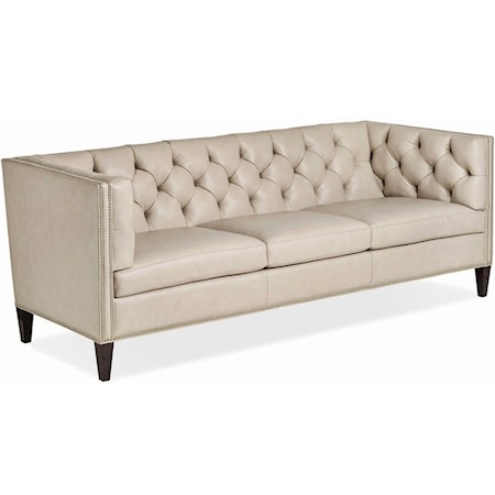 Contemporary Leather Sofa with Tufted Shelter Back and Nailheads