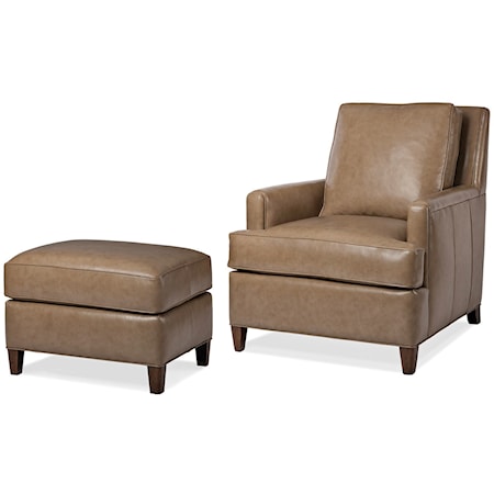 Contemporary Leather Chair and Ottoman Set