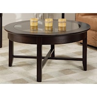 Solid Wood Round Coffee Table with Glass Top