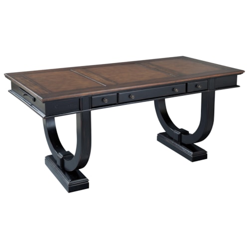 Writing Desk with Three Drawers and Leather Top Panels