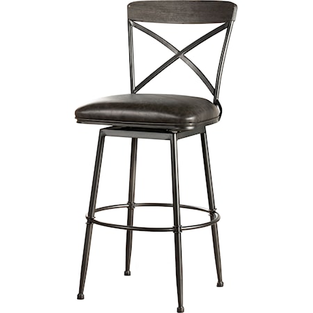 Metal/Wood Commercial Grade Swivel Bar Stool with Faux Leather Seat