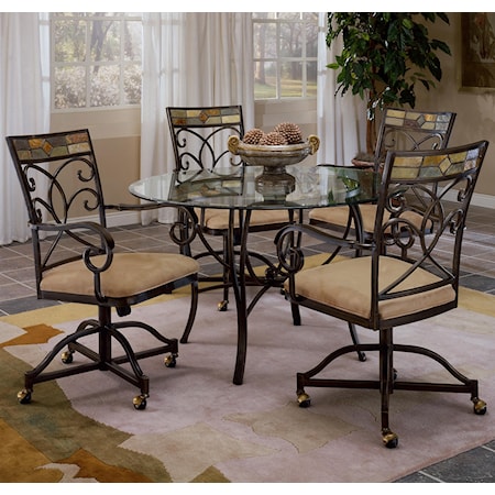 Scrolling 5 Piece Dining Set with Casters