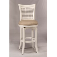 White Swiveling Counter Height Stool with Upholstered Seat