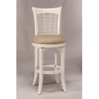 White Swiveling Bar Height Stool with Upholstered Seat