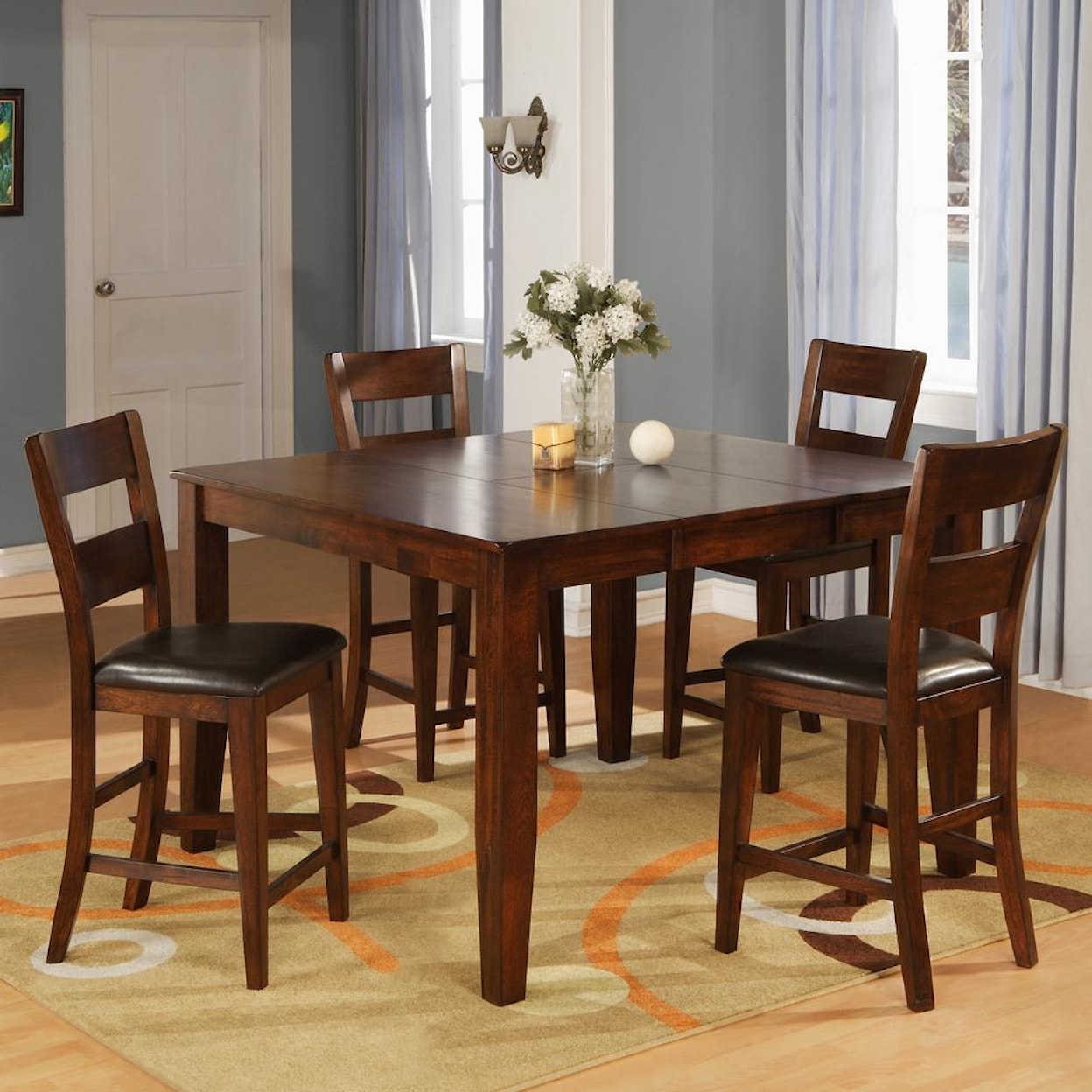 Holland House 1279 Counter Pub Table Set with 4 Bar Stools