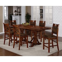 7-Piece Counter Height Trestle Table & X-Back Chair Set