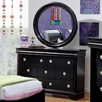 Black 7 Drawer Dreser & Wood Frame Mirror Set