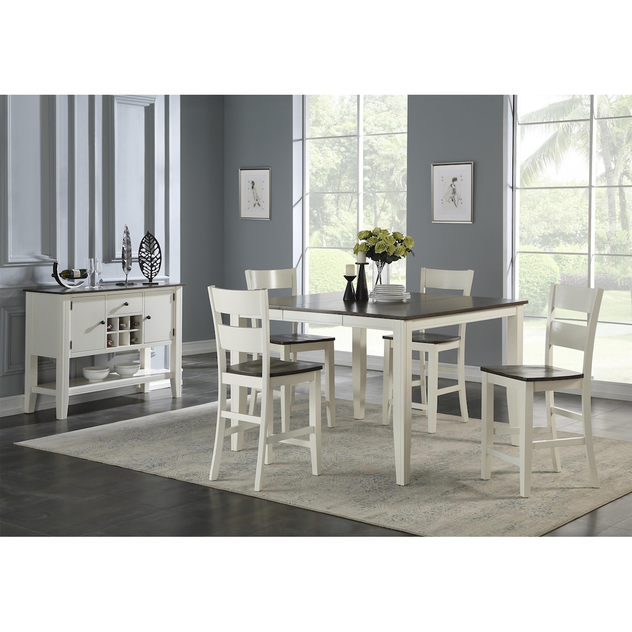 HH Carey White Counter Table + 4 Stools