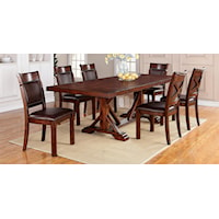 7-Piece Dining Table Set with Trestle Table & Upholstered Side Chairs