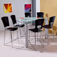 7-Piece Triangle Glass Counter Table and PVC Barstools Set