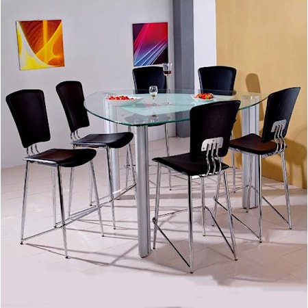 Glass Counter Table and PVC Chairs Set