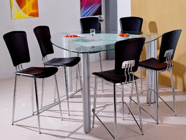 Glass Counter Table and PVC Chairs Set