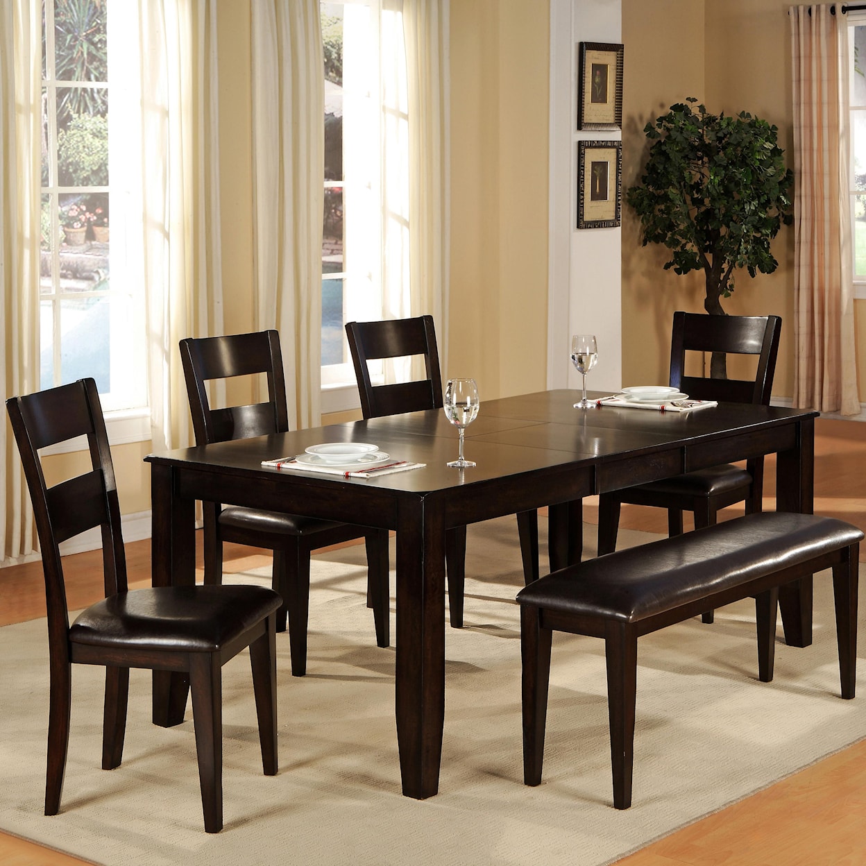 Holland House Bend Table and Side Chair and Bench Dining Set
