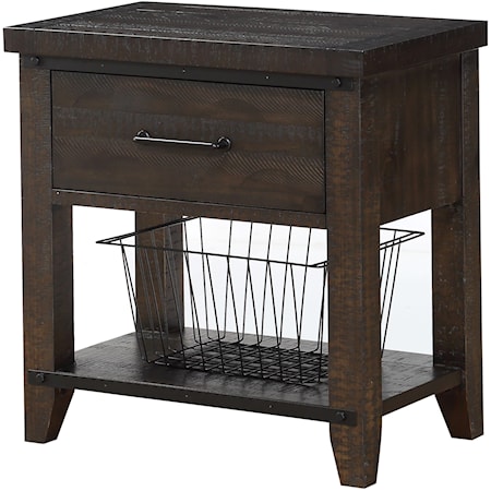 1-Drawer Nightstand with Metal Basket