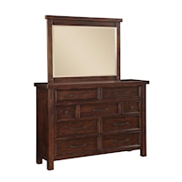 Rustic Casual 9 Drawer Dresser and Rectangular Mirror