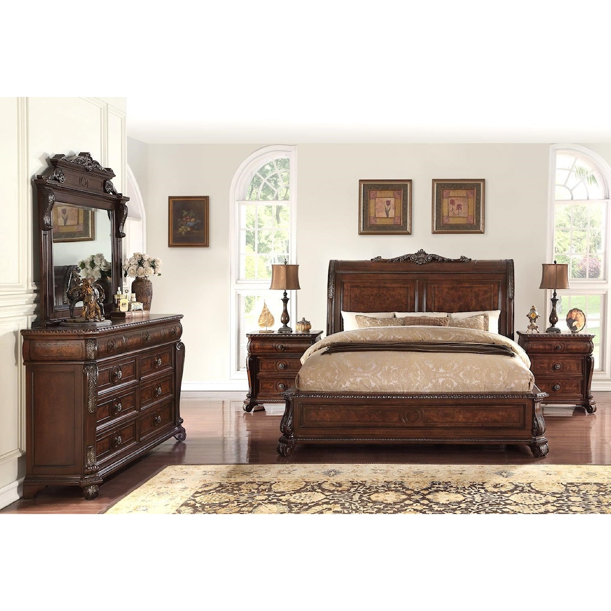 Home Insights Vintage 5 Piece Elizabeth Sleigh Bed Group