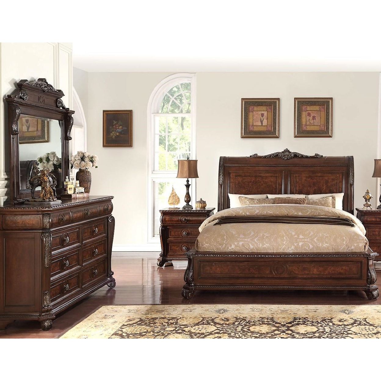 Home Insights Vintage 5 Piece Elizabeth Sleigh Bed Group