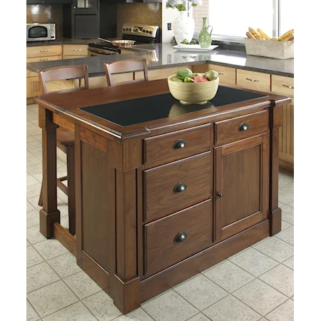 Granite Top Kitchen Island and Stool Set