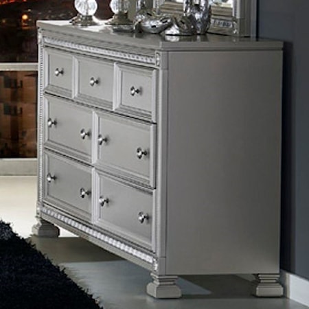 Glam 7 Drawer Dresser with Intricate Inlay