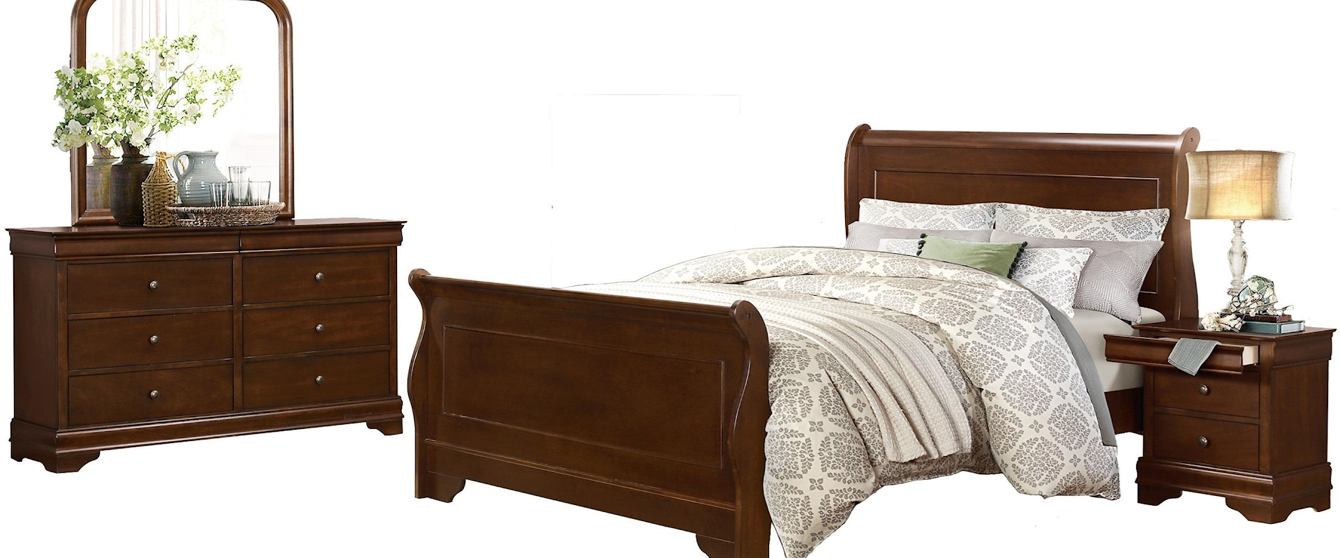 Queen Bed Dresser Mirror and 1 Nightstand