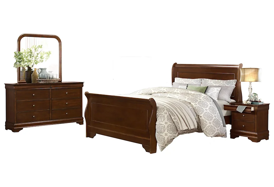 Abbeville Queen Bed Dresser Mirror and 1 Nightstand by Homelegance Furniture at Del Sol Furniture