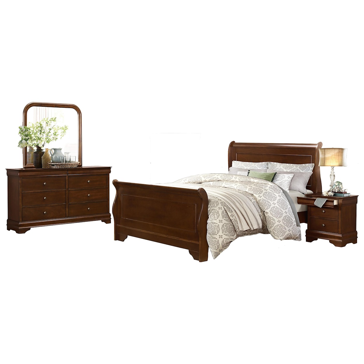 Homelegance Furniture Abbeville Queen Bed Dresser Mirror and 1 Nightstand