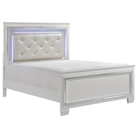 Glam Full White Panel Bed with Upholstered LED Light Headboard