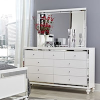 Glam Dresser and Mirror with Embossed Alligator Texture and Mirrored Panels