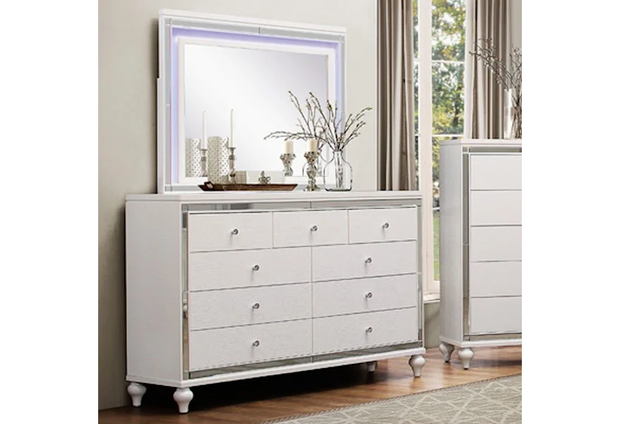 Alonza Dresser and LED Lit Mirror Combo by Homelegance at A1 Furniture & Mattress