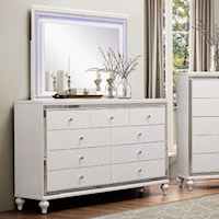 Glam Dresser and LED Lit Mirror Combo with Mirrored Inlays and Embossed Alligator Texture