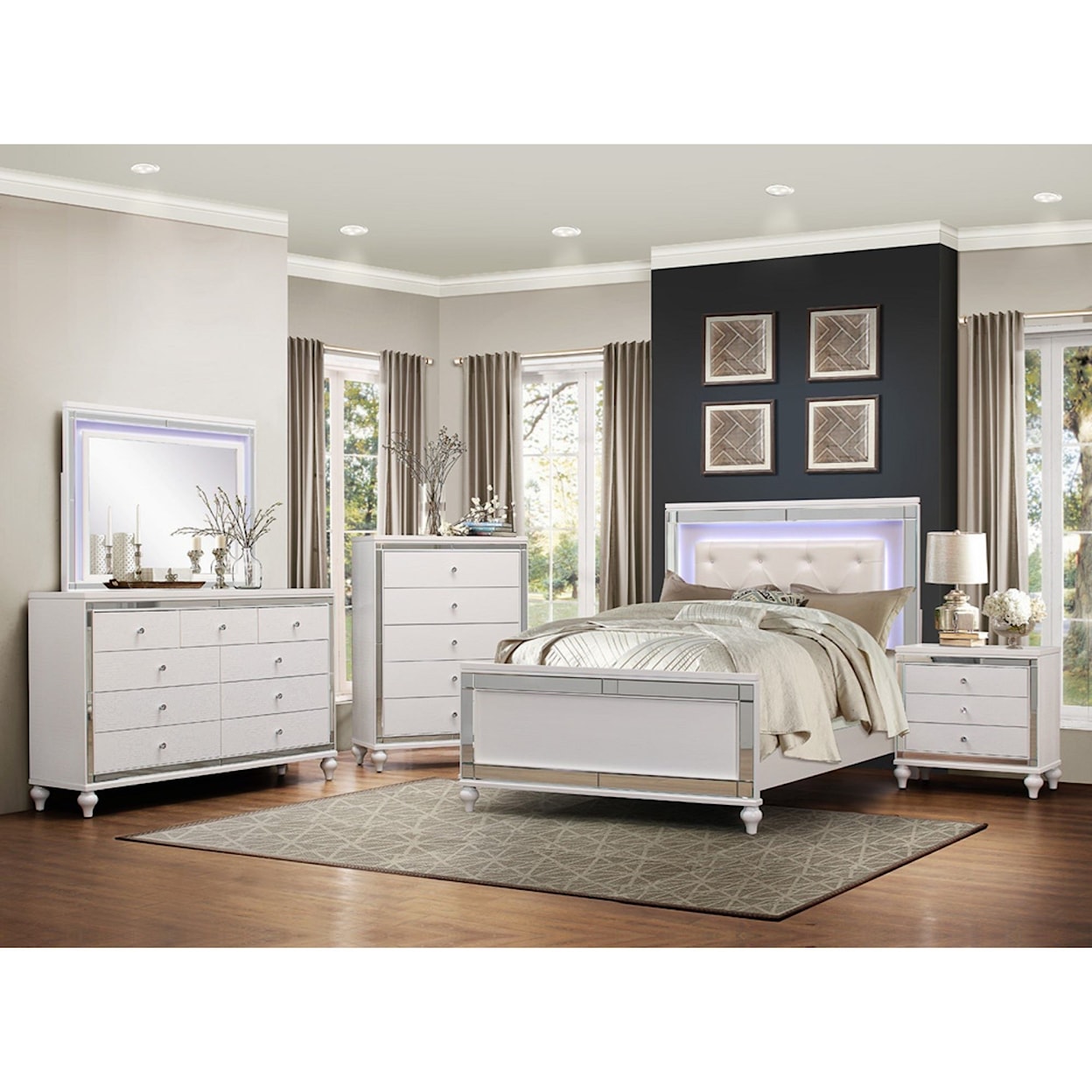 Homelegance Furniture Alonza Dresser and LED Lit Mirror Combo